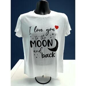 I Love You to the Moon and Back White T-Shirt Romantic Quote Tee Woman’s Size M
